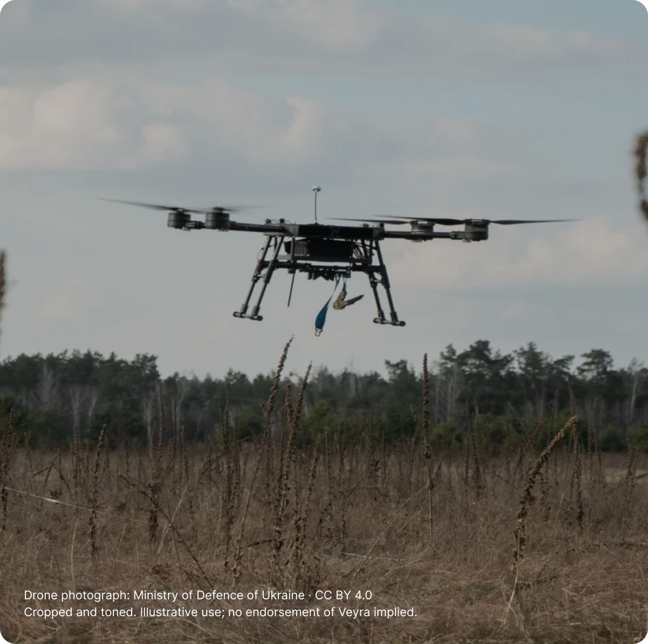 Drone flying above a field